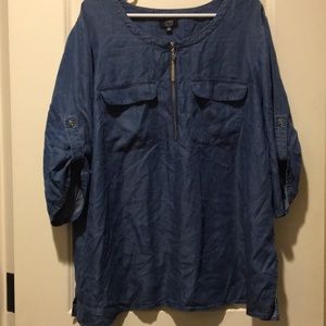 NWOT Jones New York women 1/4 zip chambray denim Jean Top 3/4 sleeves size 2X